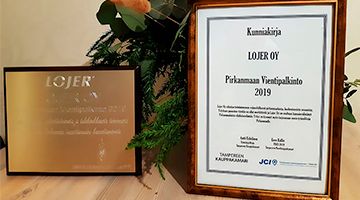 Pirkanmaan vientipalkinto 2019 Lojer Oy:lle
